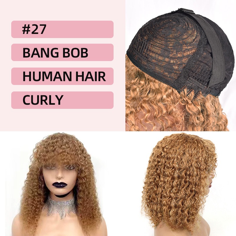 Embrace natural beauty with our curly high-density 200 human hair bang BOB wig, a stunning accessory for a voluminous and authentic appearance